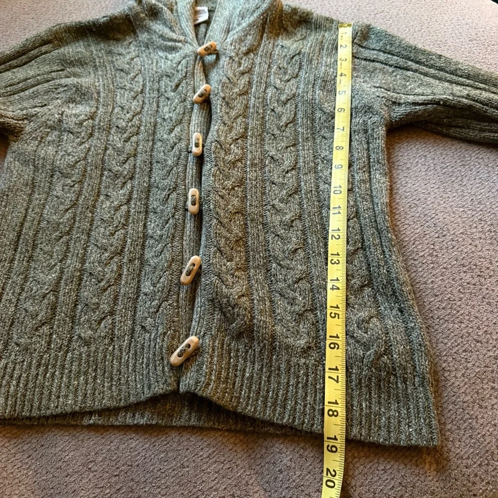 Columbia Olive Green Women's Cable Knit Hooded Cardigan Sweater Med Cotton Blend - Picture 7 of 7